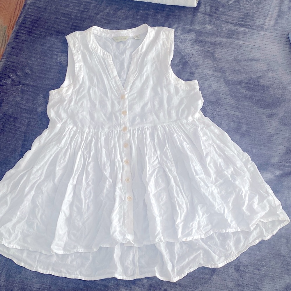 Anthropologie 11-1-TYLHO white long, flowy blouse